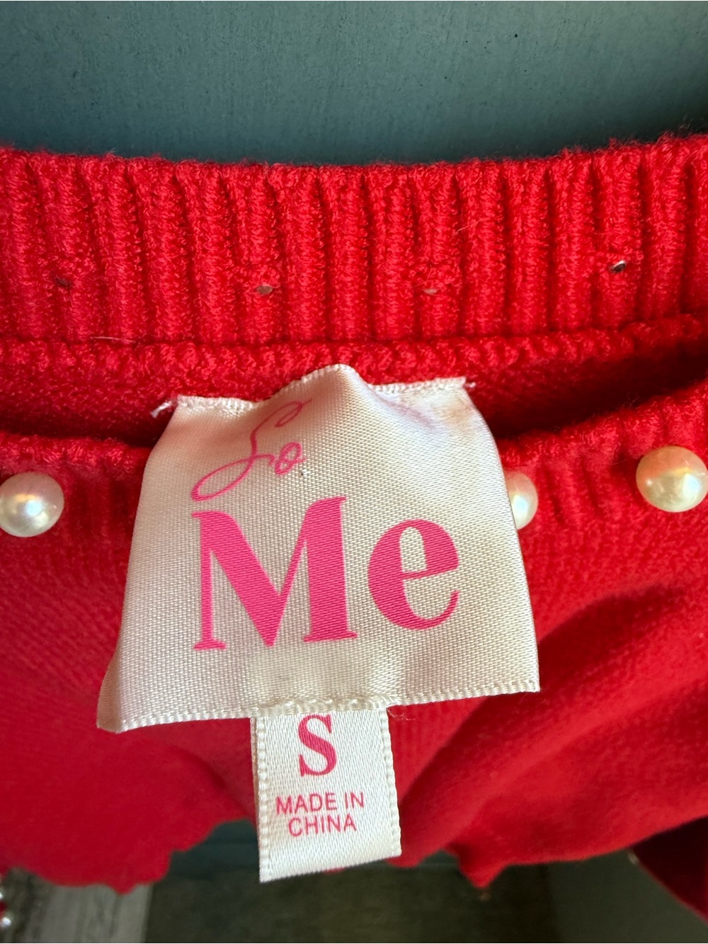So Me Red Pearl-Trim Crewneck Sweater - Picture 4 of 4